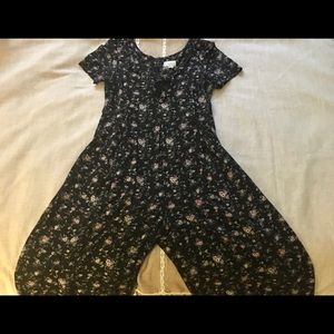 90s black floral palazzo jumpsuit / romper